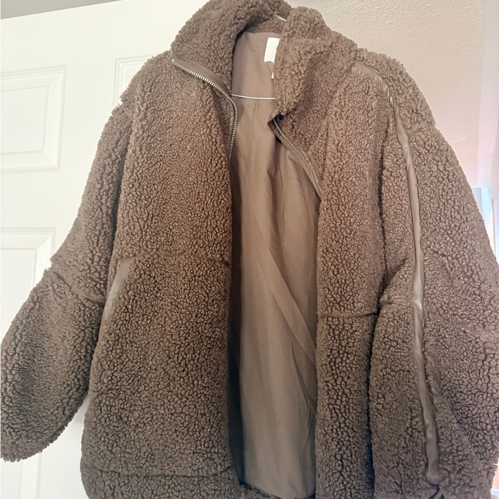 H&M Plush Teddy Jacket in Brown